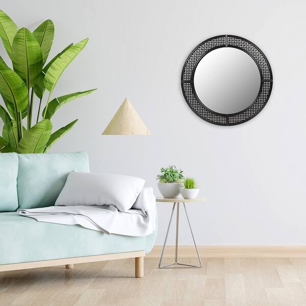 Truu Design Black RattanStyle Round WallMounted Mirror, 30" On Sale Bed Bath & Beyond